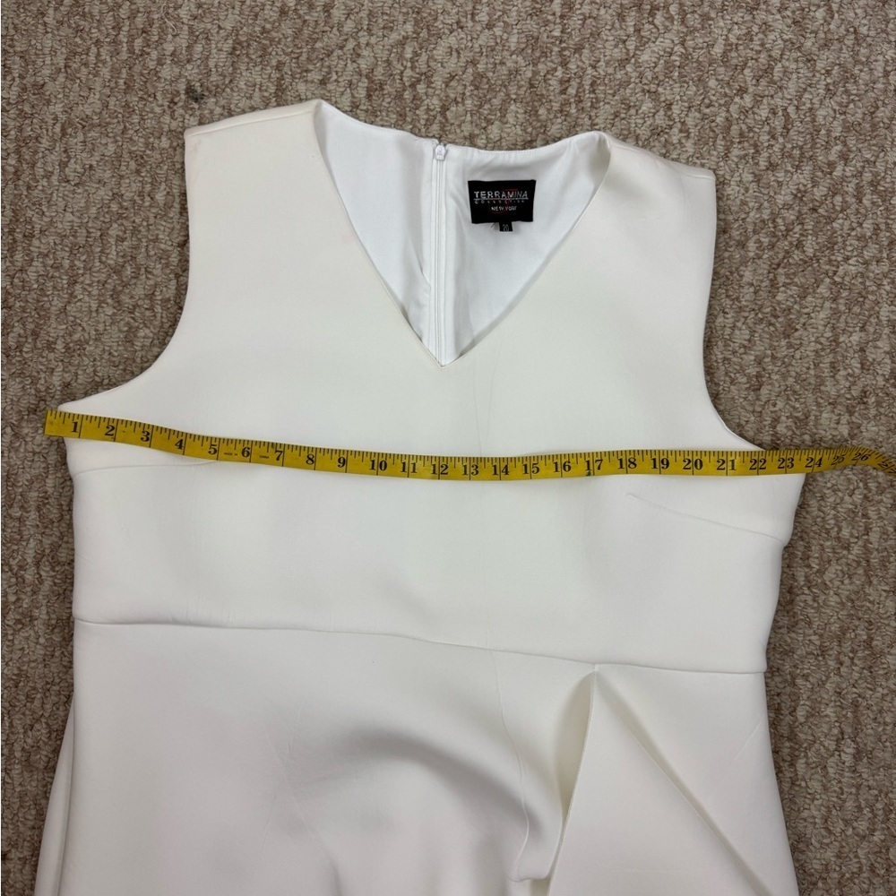 Terramina Cream Asymmetrical Sheath Dress V-Neck Flutter - Picture 9 of 16